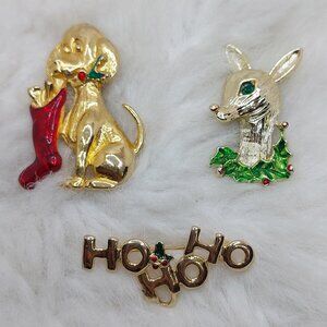 Vintage Christmas Brooch Lot of 3